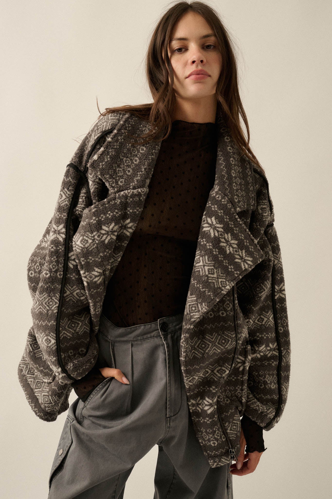 Alpine Lodge Fair Isle Fleece Oversize Jacket - ShopPromesa