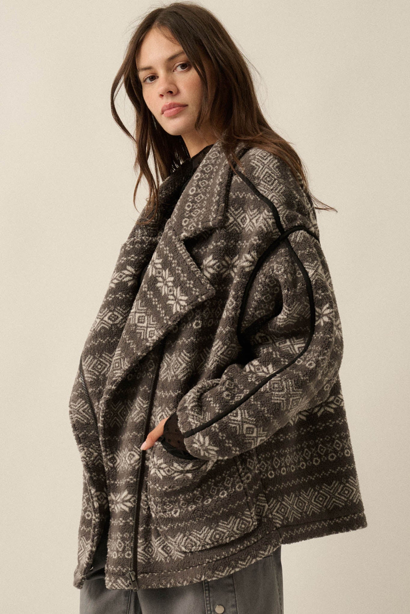 Alpine Lodge Fair Isle Fleece Oversize Jacket - ShopPromesa