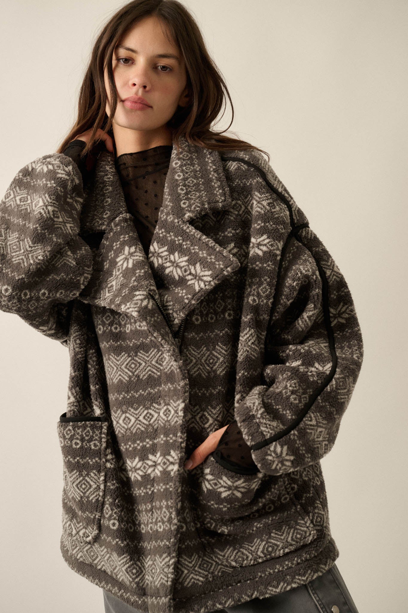 Alpine Lodge Fair Isle Fleece Oversize Jacket - ShopPromesa