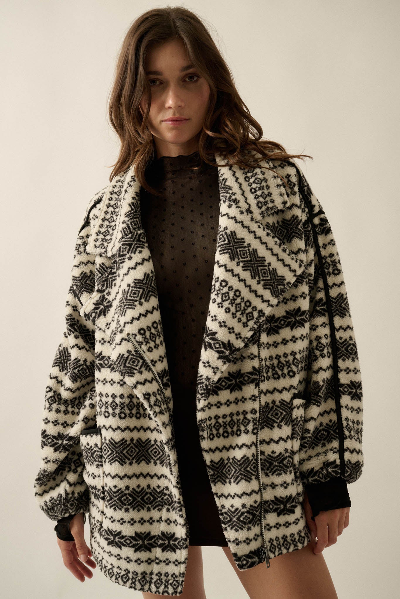 Alpine Lodge Fair Isle Fleece Oversize Jacket - ShopPromesa