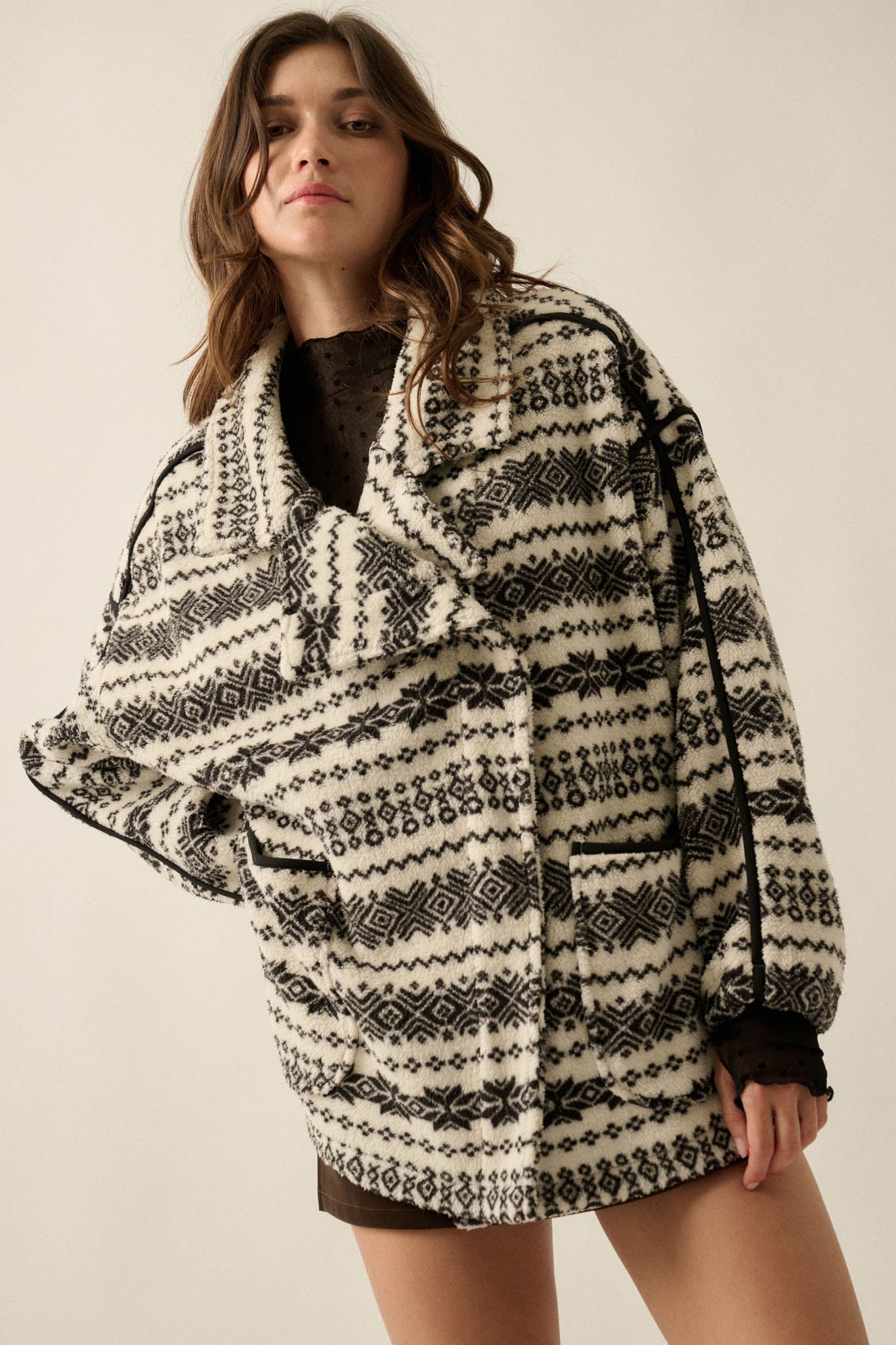 Alpine Lodge Fair Isle Fleece Oversize Jacket - ShopPromesa