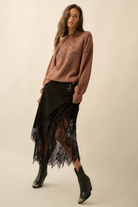 Tender Touch Vegan Suede and Lace Maxi Skirt - ShopPromesa