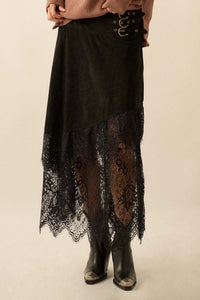 Tender Touch Vegan Suede and Lace Maxi Skirt - ShopPromesa