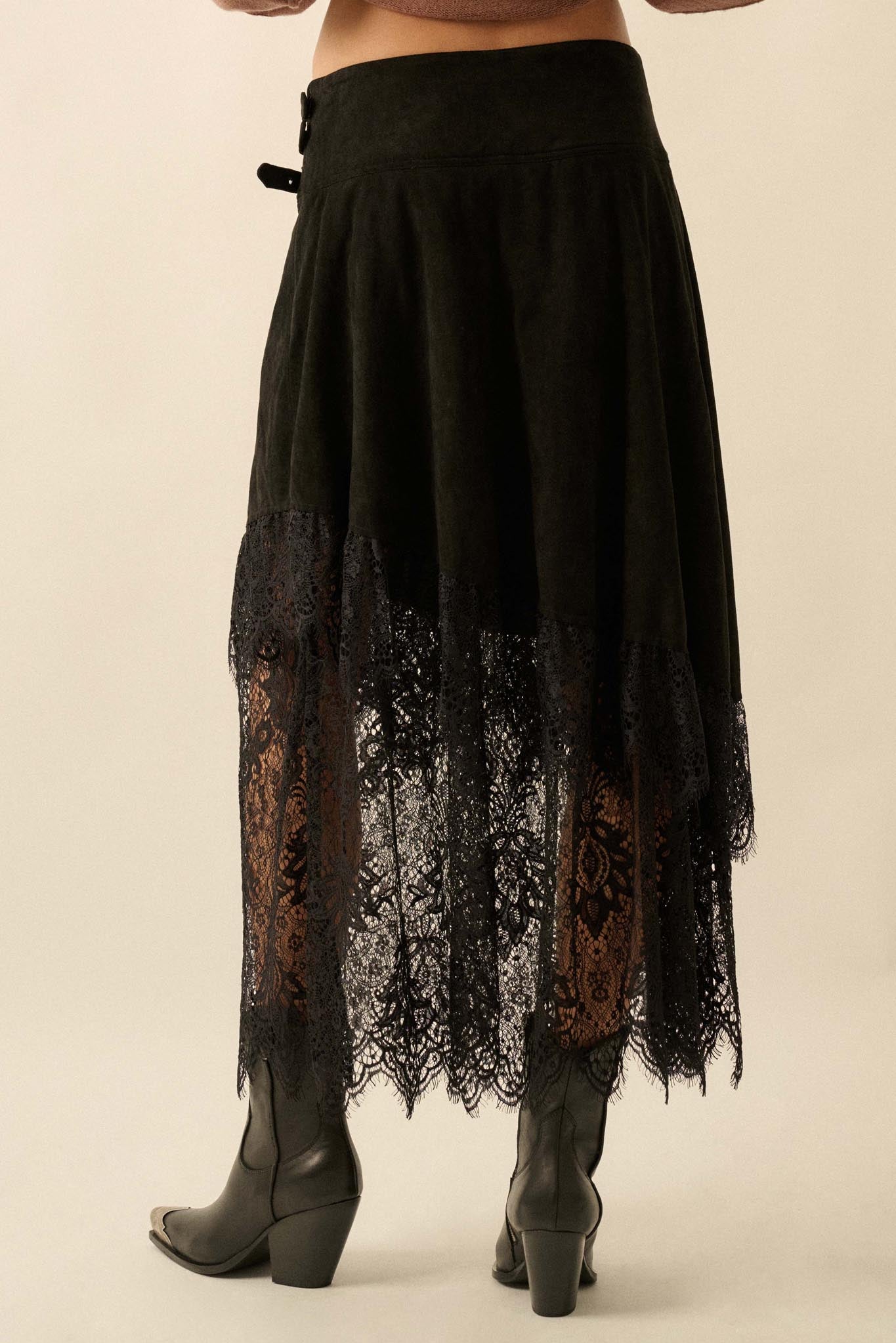 Tender Touch Vegan Suede and Lace Maxi Skirt - ShopPromesa