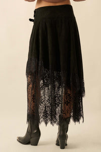 Tender Touch Vegan Suede and Lace Maxi Skirt - ShopPromesa