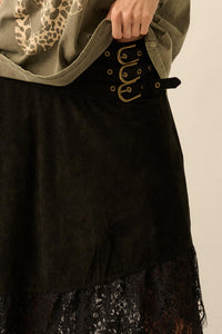 Tender Touch Vegan Suede and Lace Maxi Skirt - ShopPromesa