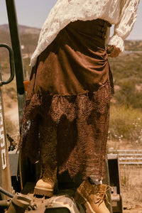 Tender Touch Vegan Suede and Lace Maxi Skirt - ShopPromesa