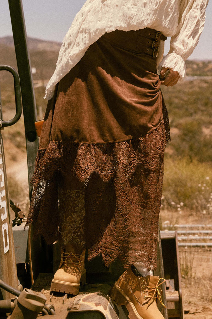 Tender Touch Vegan Suede and Lace Maxi Skirt - ShopPromesa