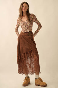 Tender Touch Vegan Suede and Lace Maxi Skirt - ShopPromesa