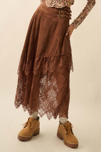 Tender Touch Vegan Suede and Lace Maxi Skirt - ShopPromesa