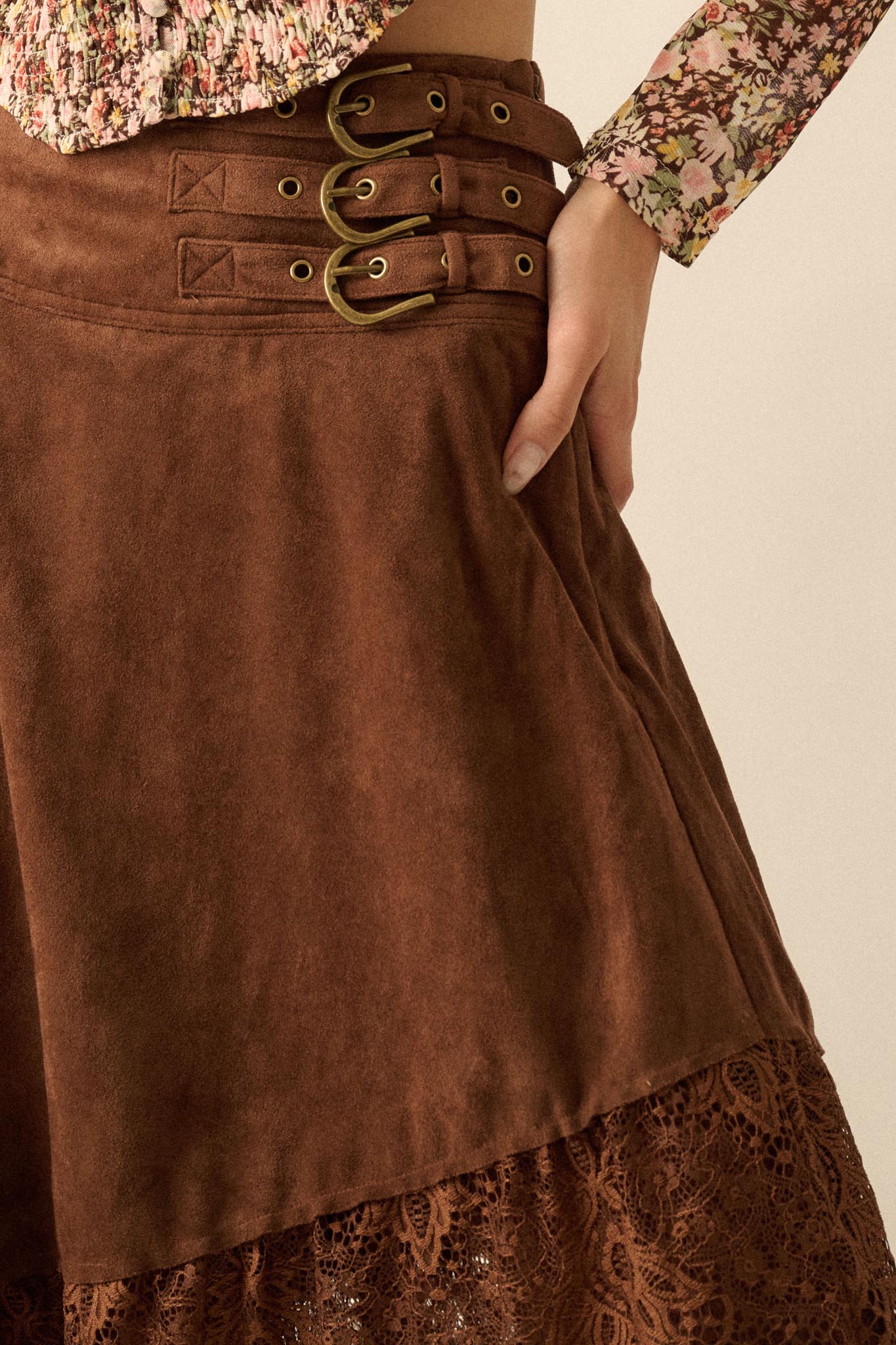 Tender Touch Vegan Suede and Lace Maxi Skirt - ShopPromesa