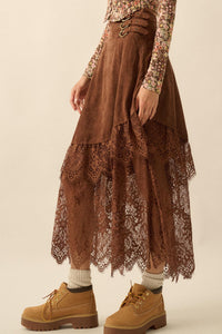 Tender Touch Vegan Suede and Lace Maxi Skirt - ShopPromesa