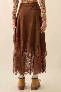 Tender Touch Vegan Suede and Lace Maxi Skirt - ShopPromesa