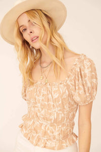 Endless Beauty Floral Puff-Sleeve Peasant Top - ShopPromesa