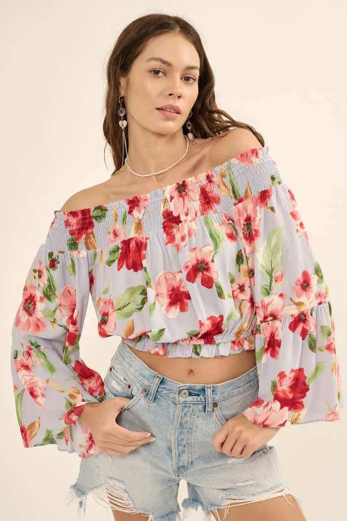 Lush Life Floral Off-Shoulder Bell-Sleeve Top Lush Life Floral Off-Shoulder Bell-Sleeve Top