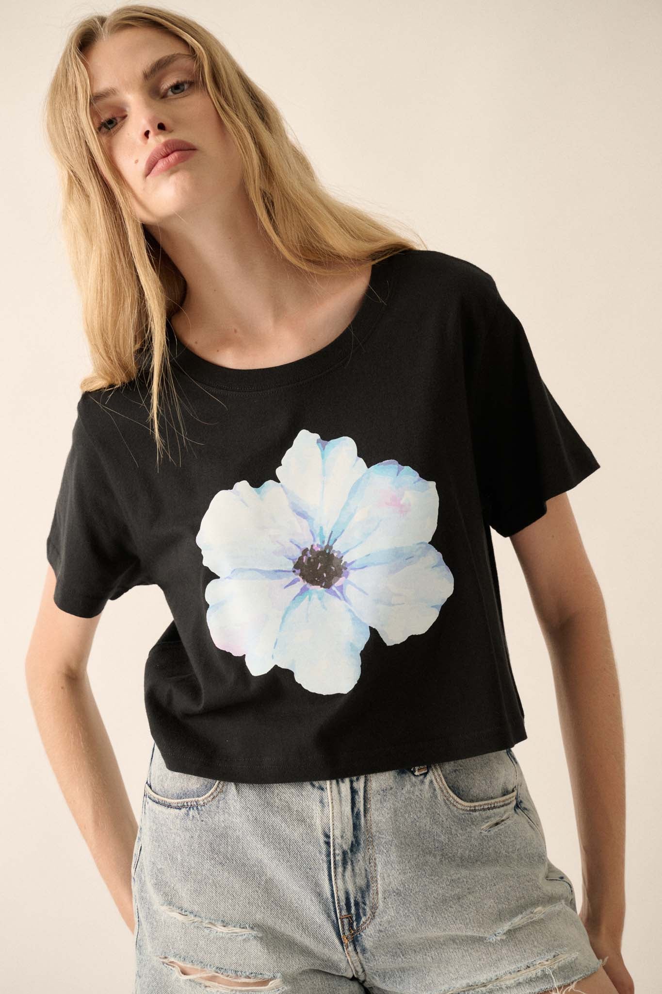 Watercolor Blossom Garment-Dyed Floral Graphic Tee - ShopPromesa