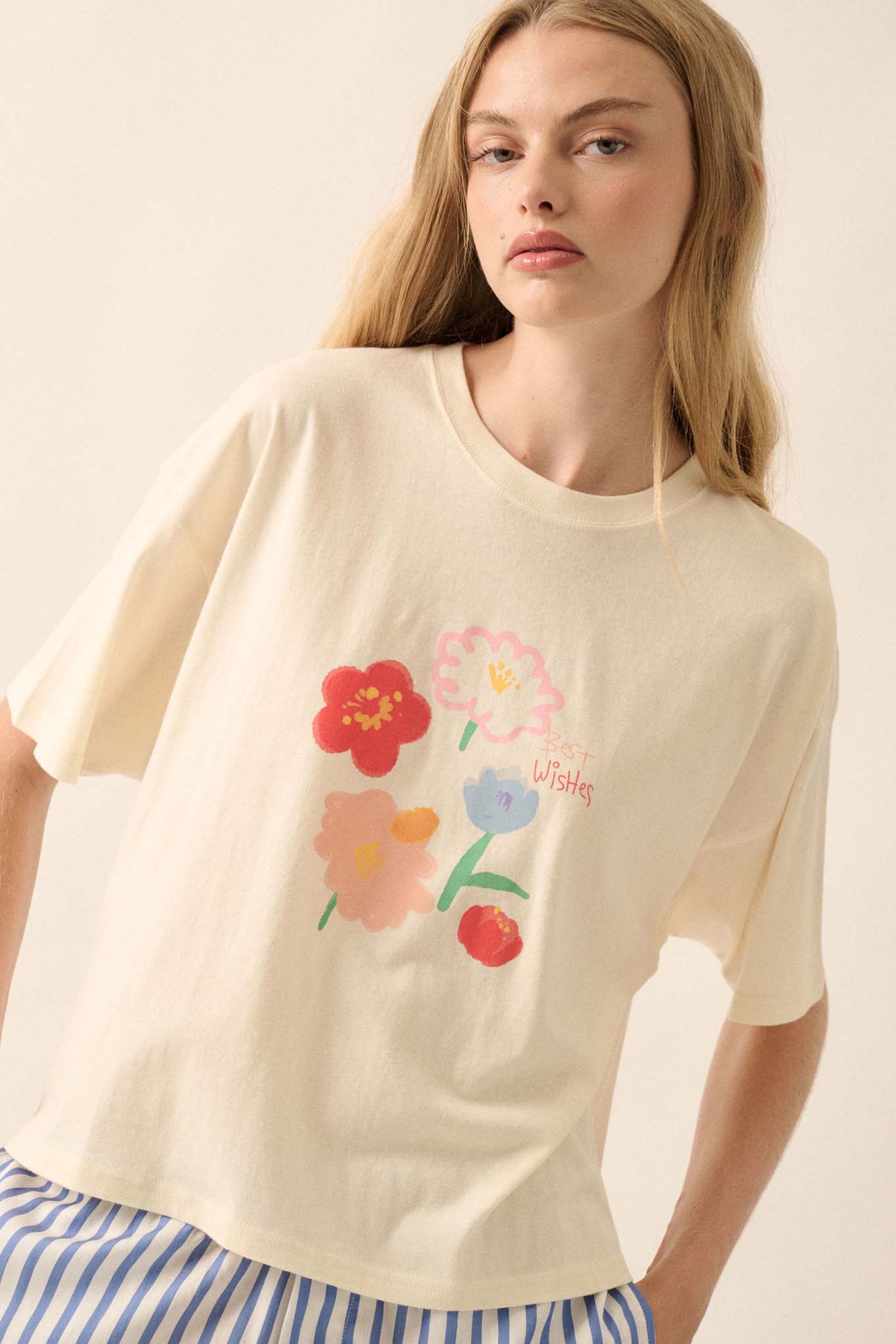 Best Wishes Garment-Dyed Floral Graphic Tee - ShopPromesa