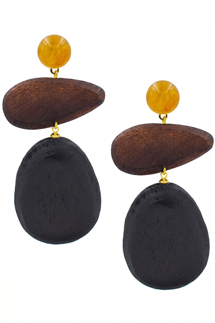 Wilshire Two-Tone Wood Sculptural Dangle Earrings - ShopPromesa