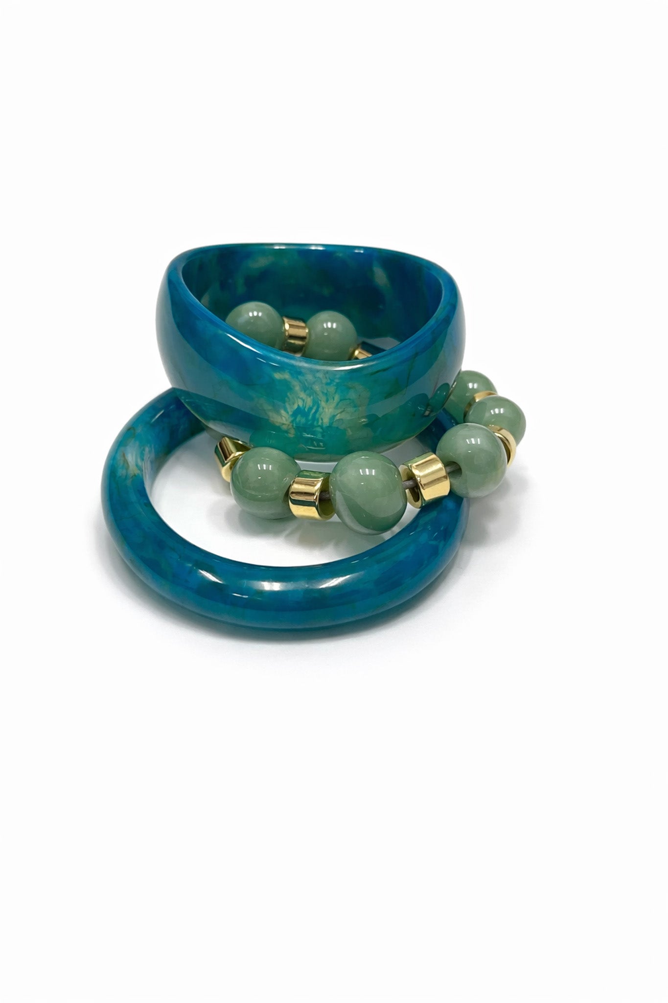 Tahoe Marble Resin Bangle and Beaded Bracelet Set - ShopPromesa