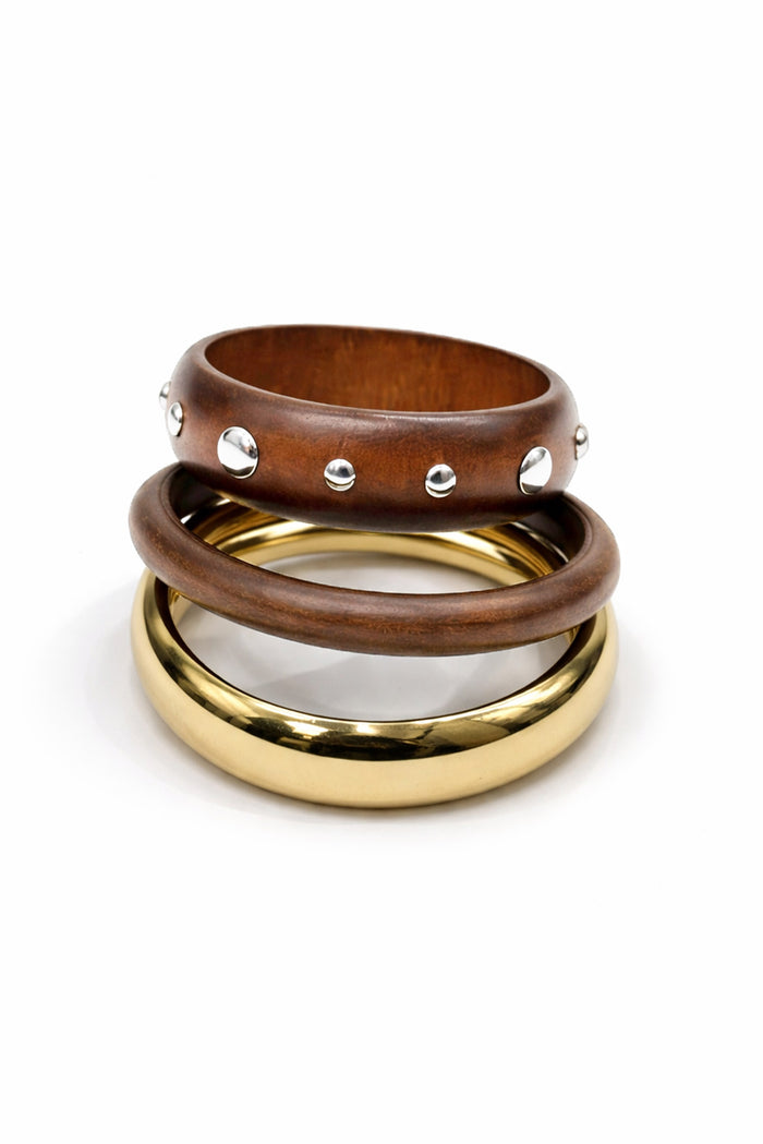Runyon Wood and Metallic Bangle Bracelet Set - ShopPromesa