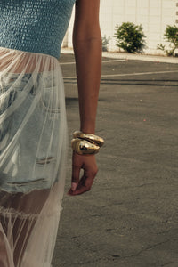 La Brea Warped Gold Hinge Bangle Bracelet - ShopPromesa