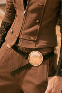 Eldorado Black Vegan Suede Concho Buckle Belt - ShopPromesa