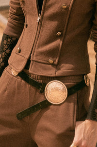 Eldorado Black Vegan Suede Concho Buckle Belt - ShopPromesa