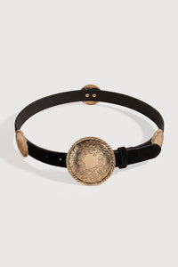 Eldorado Black Vegan Suede Concho Buckle Belt - ShopPromesa