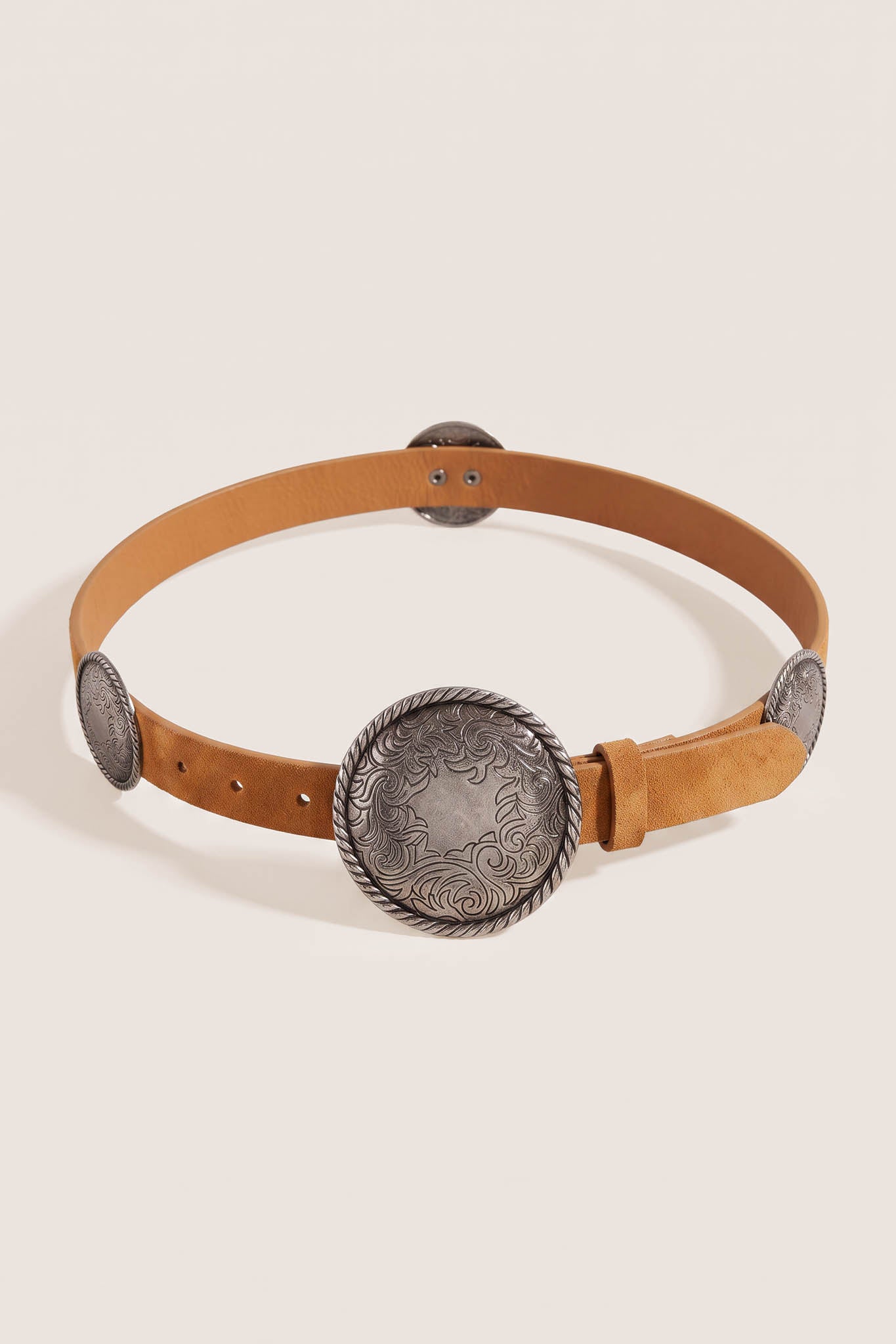 Alameda Brown Vegan Suede Concho Buckle Belt - ShopPromesa