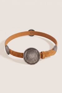 Alameda Brown Vegan Suede Concho Buckle Belt - ShopPromesa