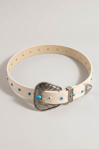 Vallecito White Embroidered Turquoise-Studded Belt - ShopPromesa