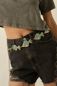 Cayucos Gold Fish Turquoise-Chip Chain Belt - ShopPromesa