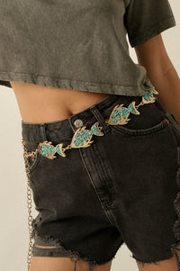 Cayucos Gold Fish Turquoise-Chip Chain Belt - ShopPromesa