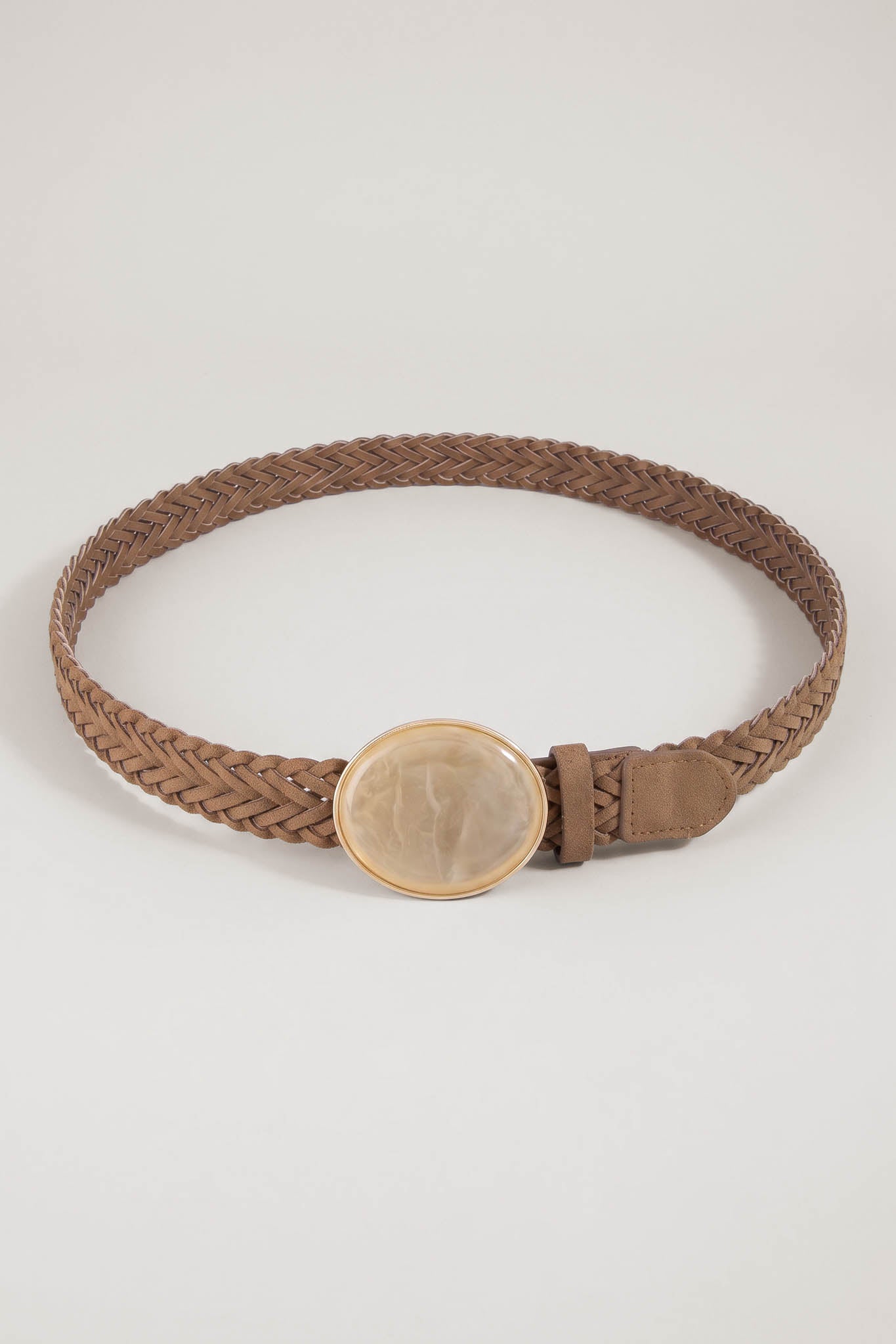 Moreno Marbled Oval Buckle Brown Braided Belt - ShopPromesa