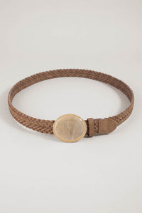 Moreno Marbled Oval Buckle Brown Braided Belt - ShopPromesa