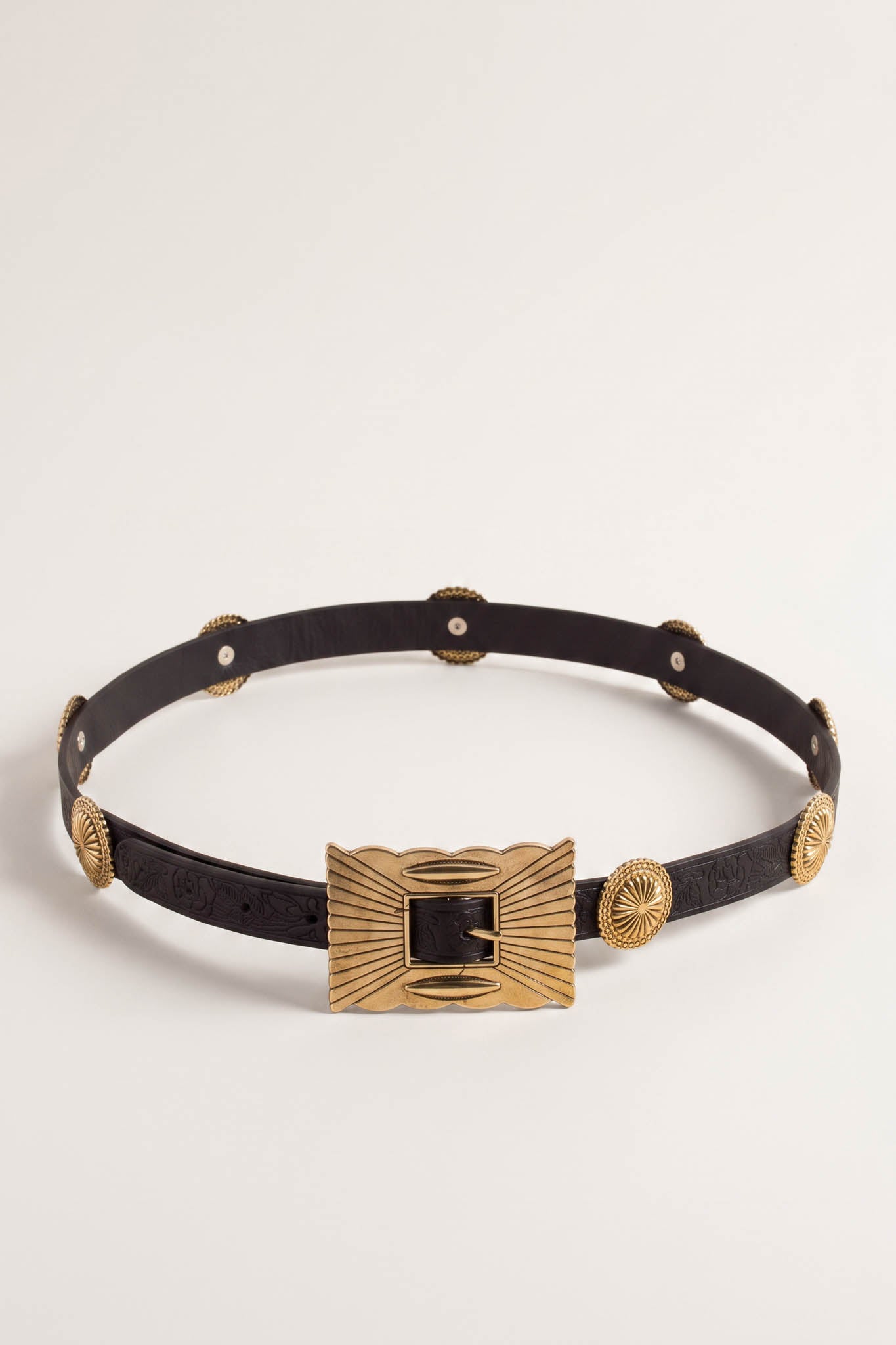 Camarillo Black Embossed Vegan Leather Concho Belt - ShopPromesa