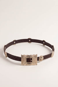 Iverson Brown Embossed Vegan Leather Concho Belt - ShopPromesa