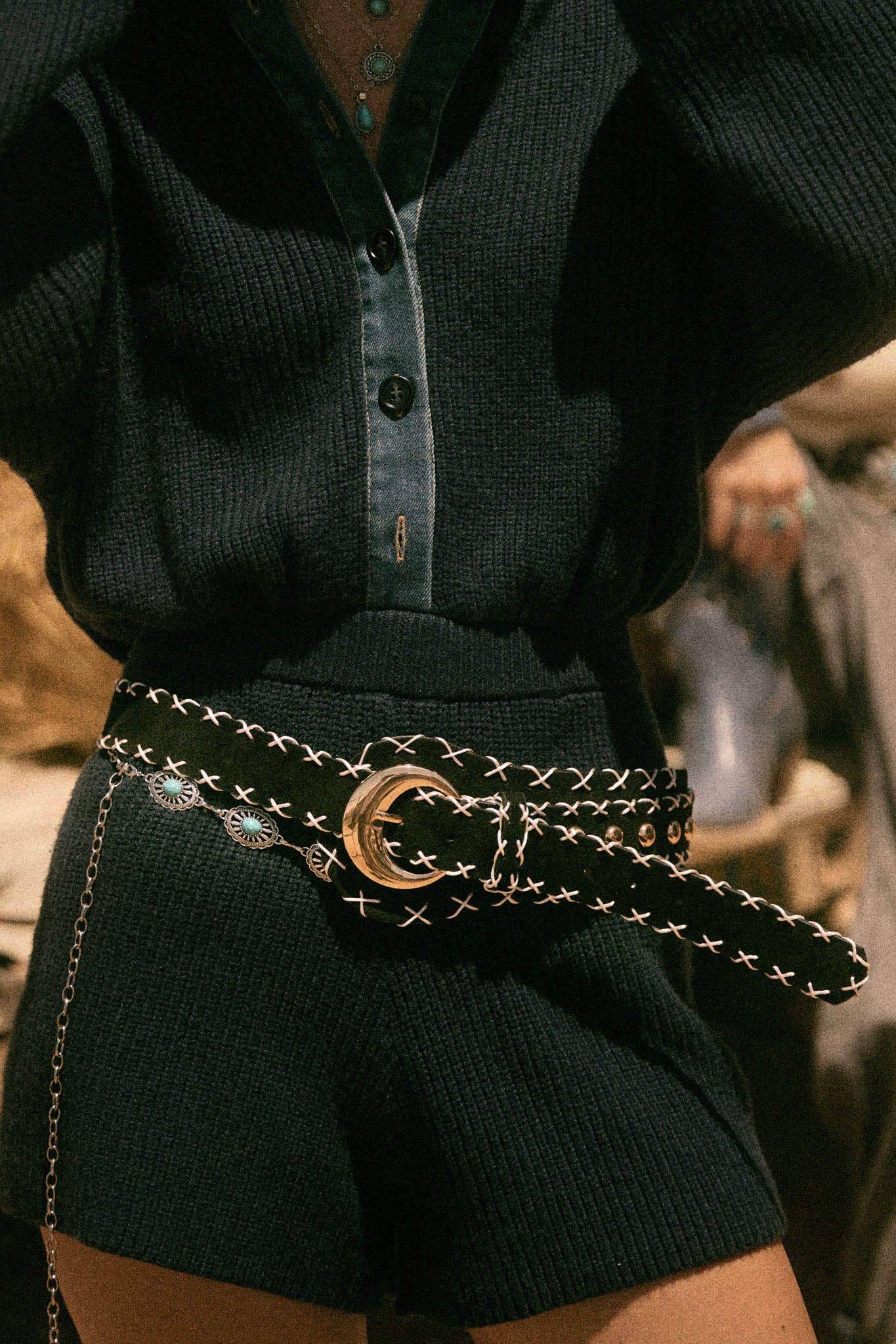 Rincon Black Vegan Suede Stitched Round-Buckle Belt - ShopPromesa