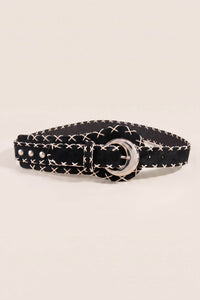 Rincon Black Vegan Suede Stitched Round-Buckle Belt - ShopPromesa