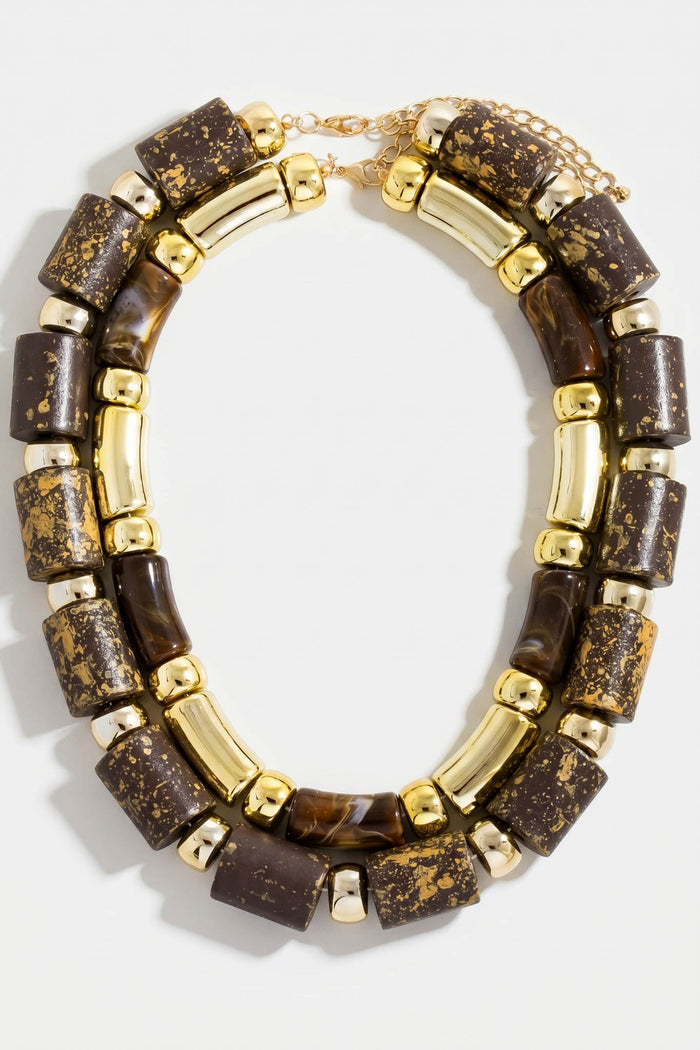 Woodcliff Chunky Tube Bead Layered Necklace - ShopPromesa