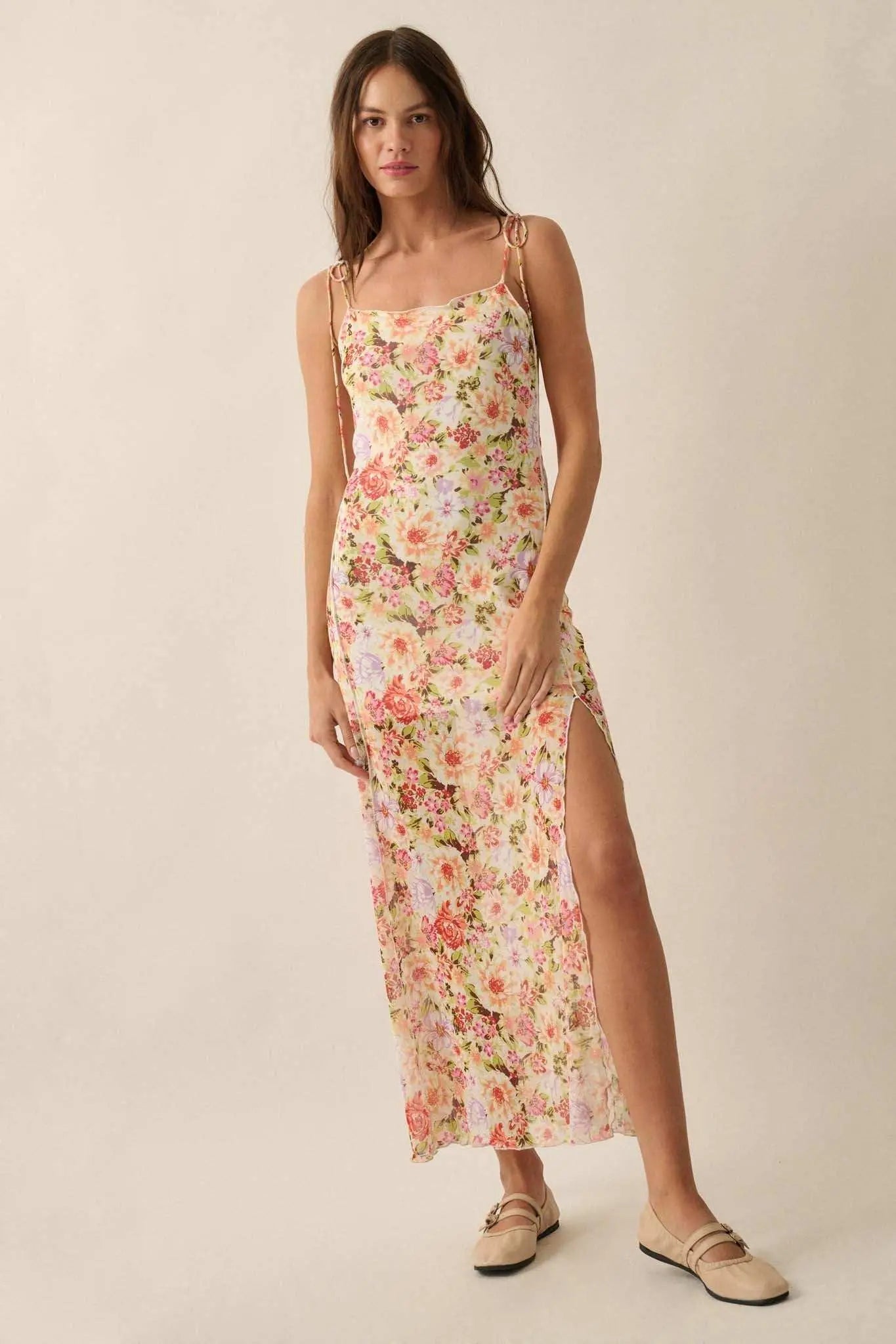 Garden Grown Floral-Print Mesh Midi Slip Dress Garden Grown Floral-Print Mesh Midi Slip Dress