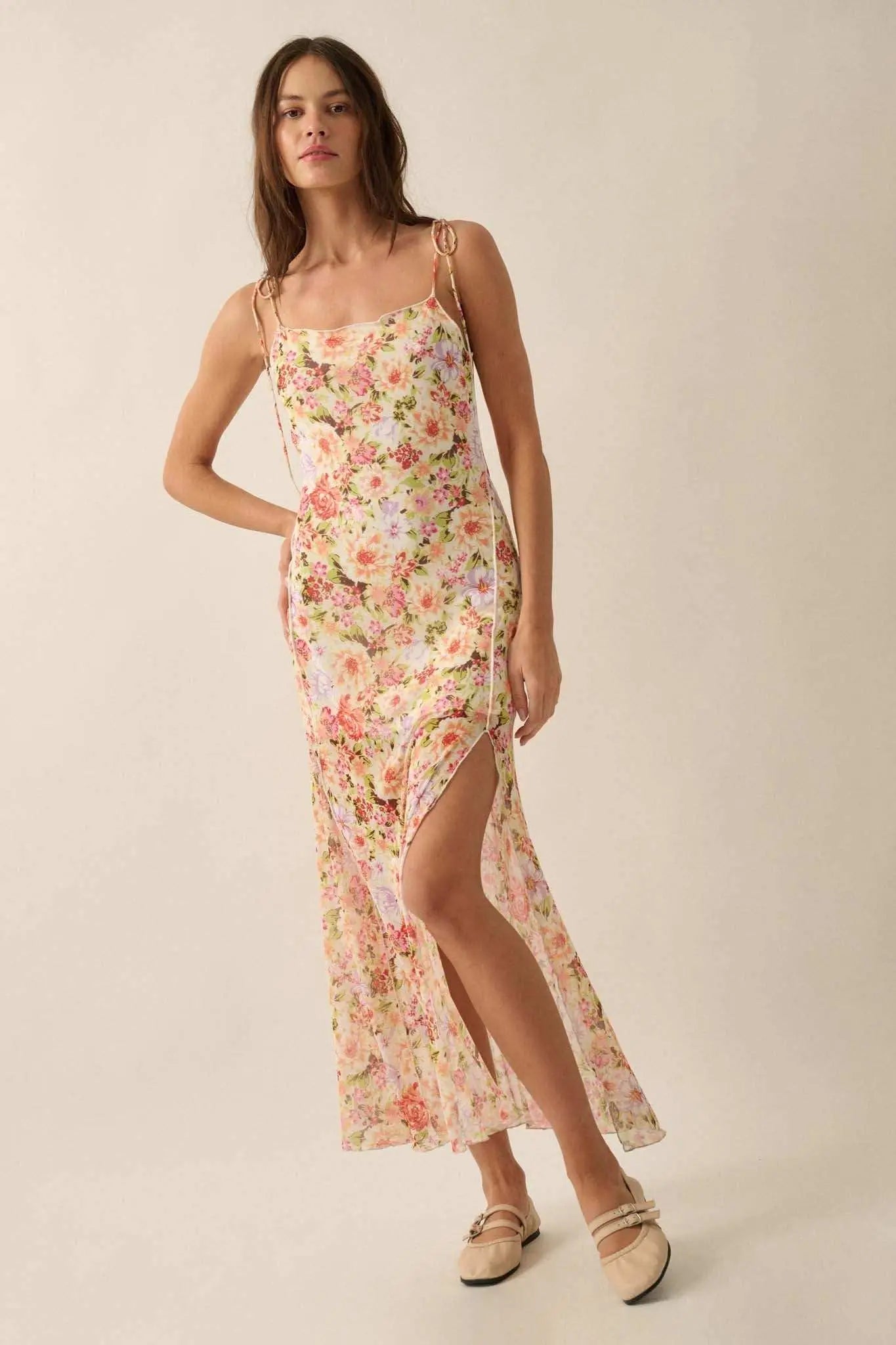 Garden Grown Floral-Print Mesh Midi Slip Dress Black / M Garden Grown Floral-Print Mesh Midi Slip Dress Black / M