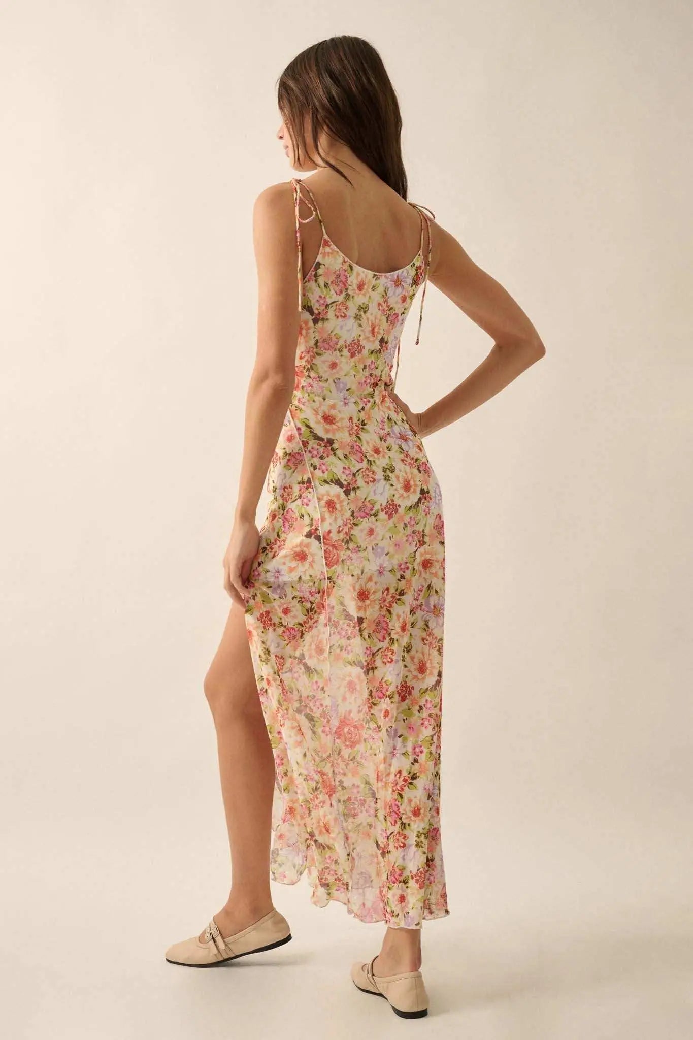Garden Grown Floral-print Mesh Midi Slip Dress Black / M Garden Grown Floral-print Mesh Midi Slip Dress Black / M