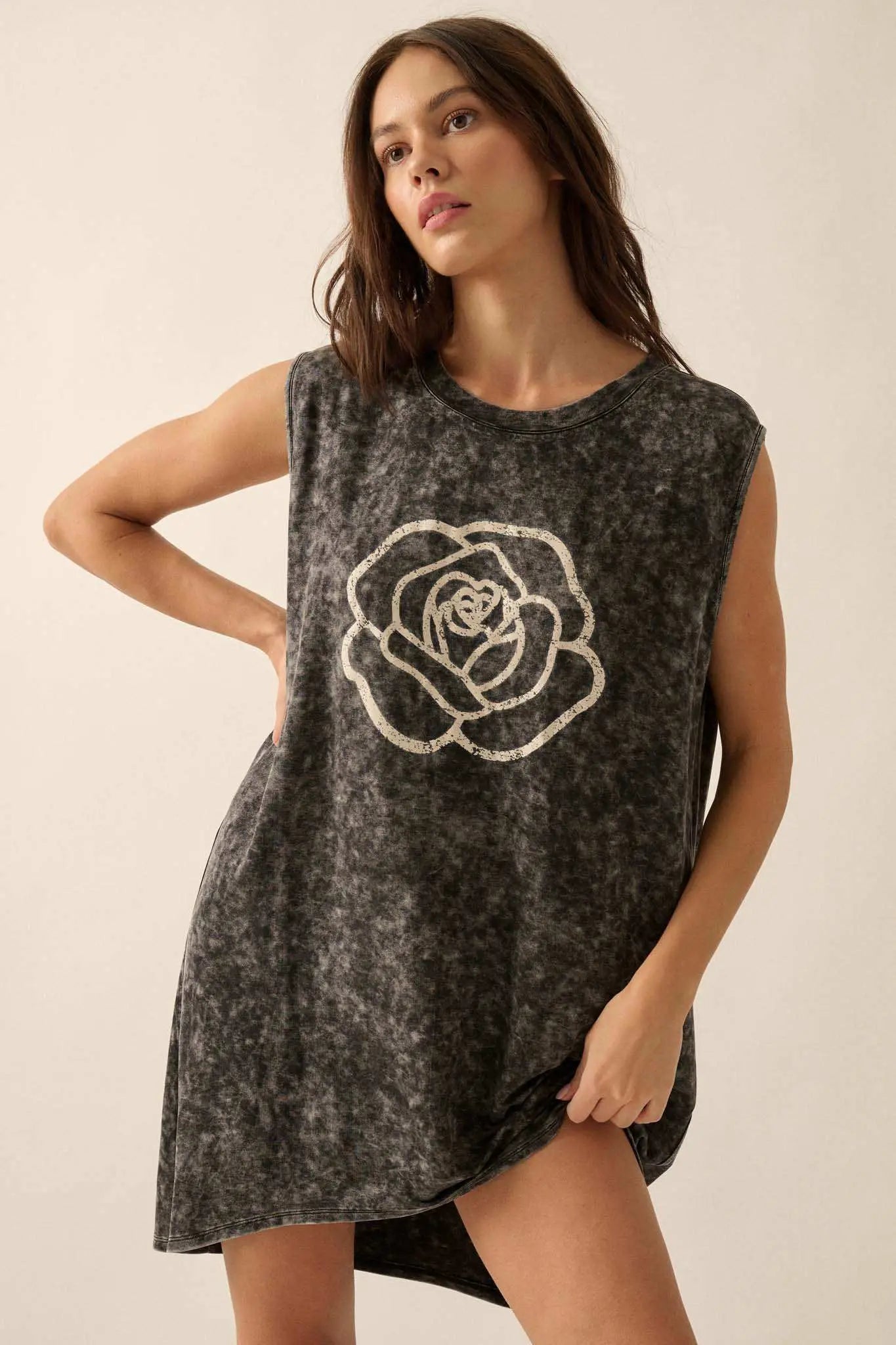 Rose Above Sleeveless Graphic T-Shirt Mini Dress - ShopPromesa