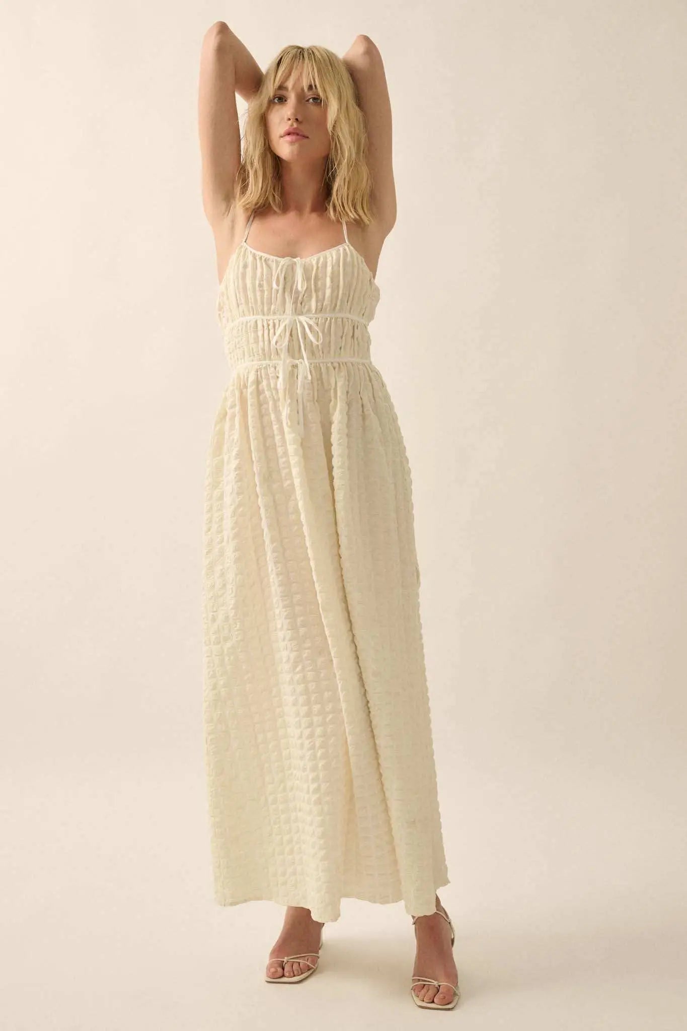 bubble textured maxi dress Womens Bubble Textured Maxi Dress - Brown