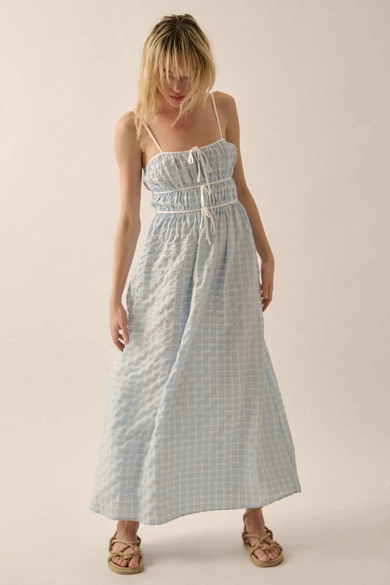 Bubble Textured Maxi Dress S / Light Blue Bubble Textured Maxi Dress S / Light Blue