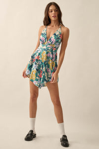 Teal Tease Floral Satin Handkerchief Mini Dress - ShopPromesa