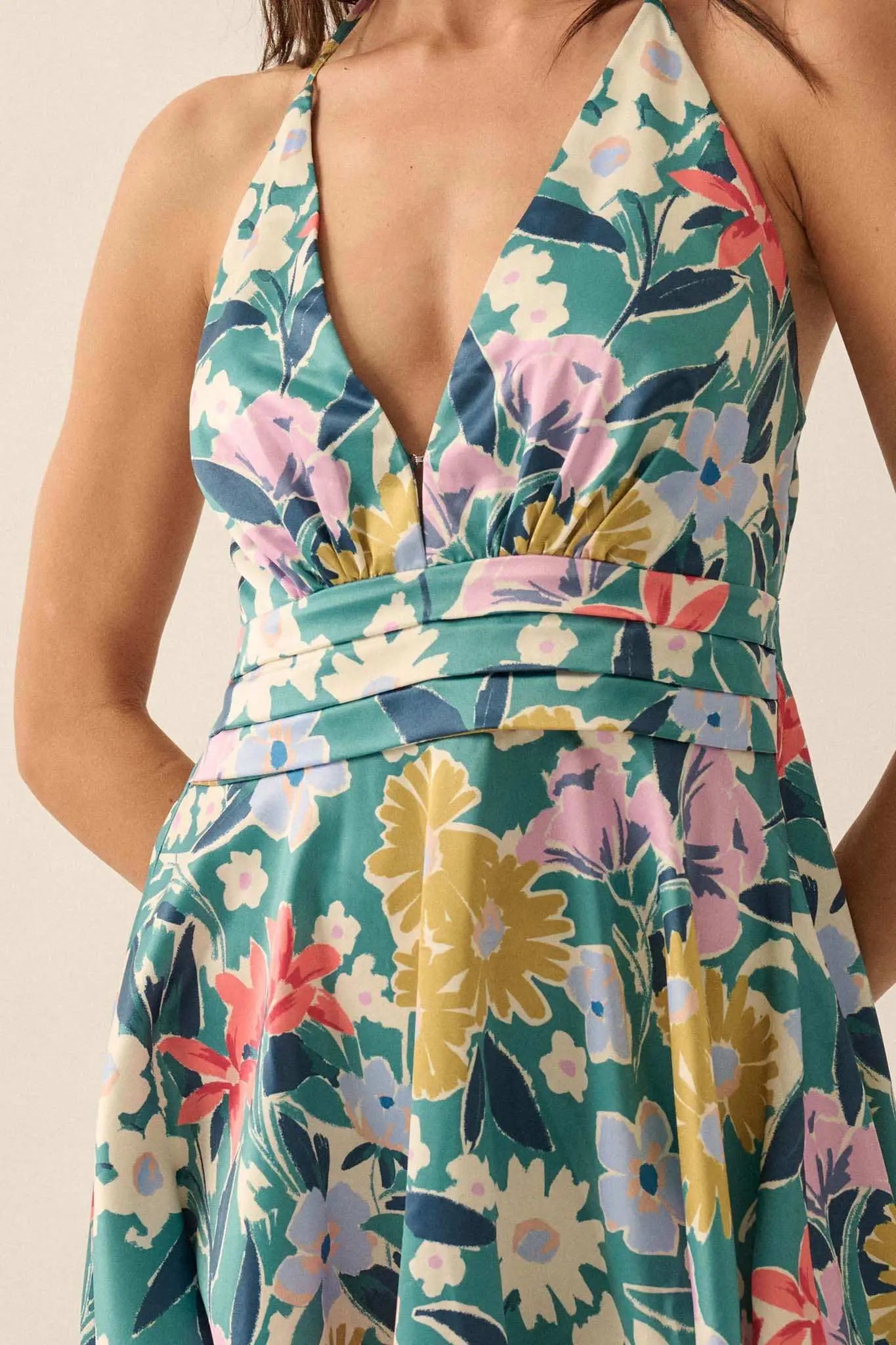 Teal Tease Floral Satin Handkerchief Mini Dress Teal Tease Floral Satin Handkerchief Mini Dress