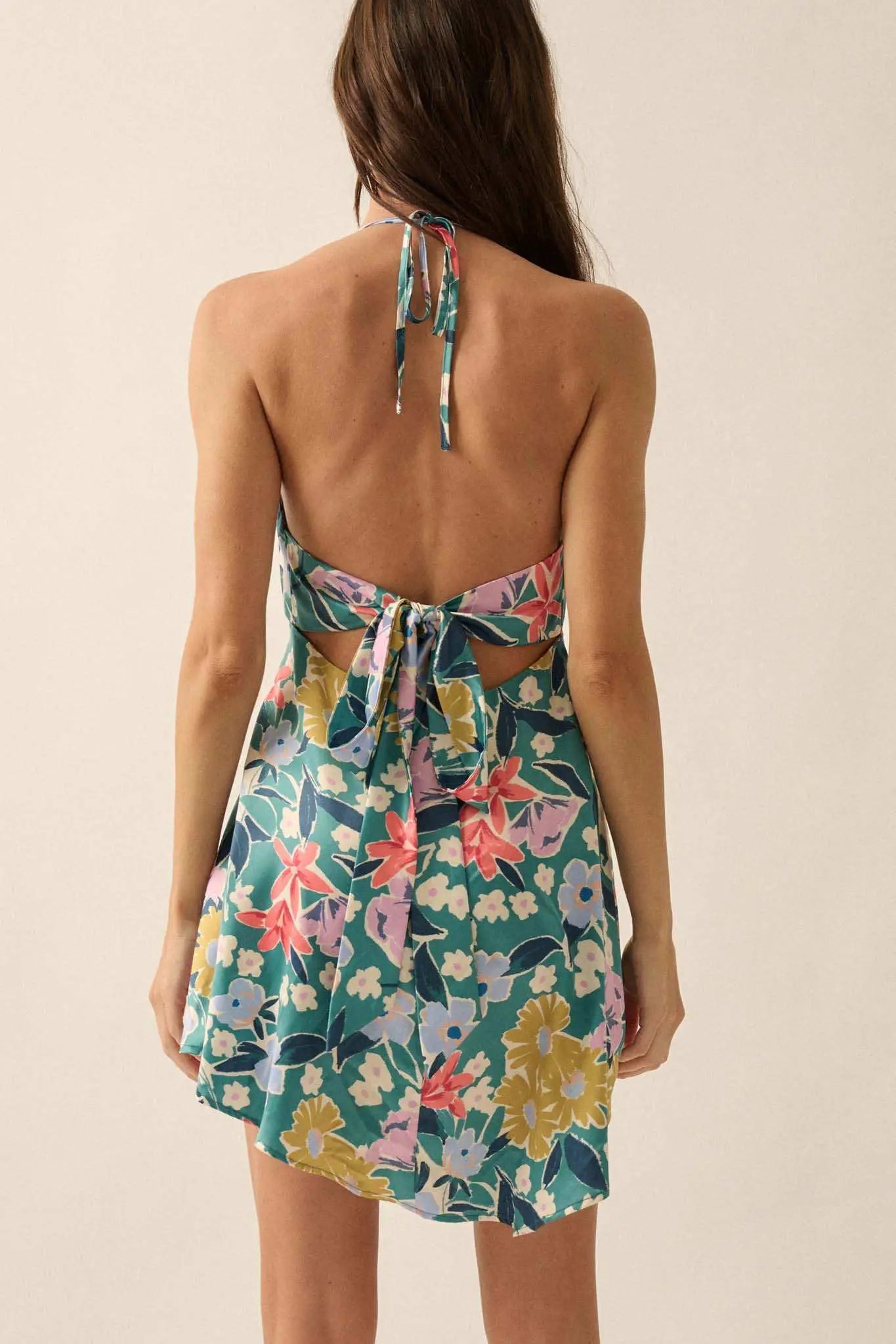 Teal Tease Floral Satin Handkerchief Mini Dress Pine Green / S Teal Tease Floral Satin Handkerchief Mini Dress Pine Green / S