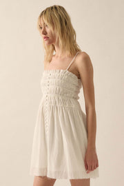 Catching Clouds Smocked Crinkle Cotton Mini Dress - ShopPromesa